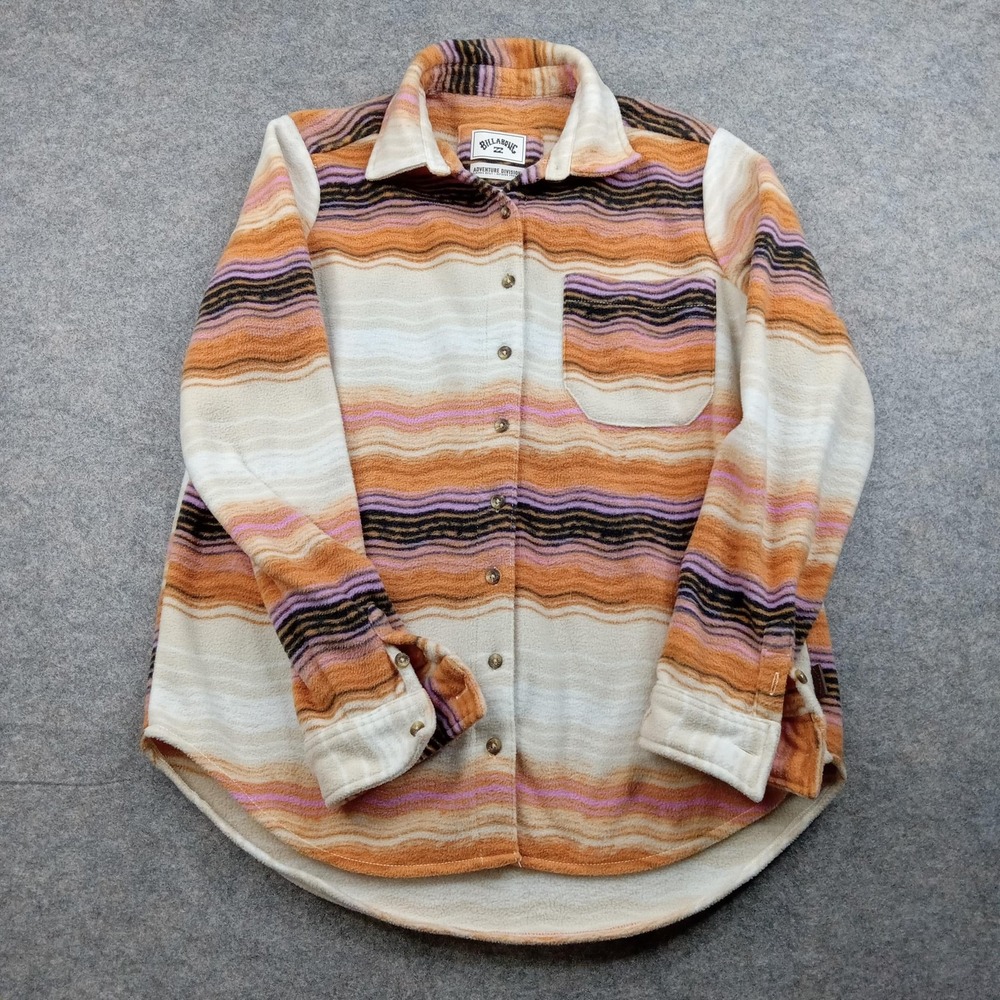 Billabong Shirt Mens Small Adventure‎ Division Fleece Striped Snap Front Jacket